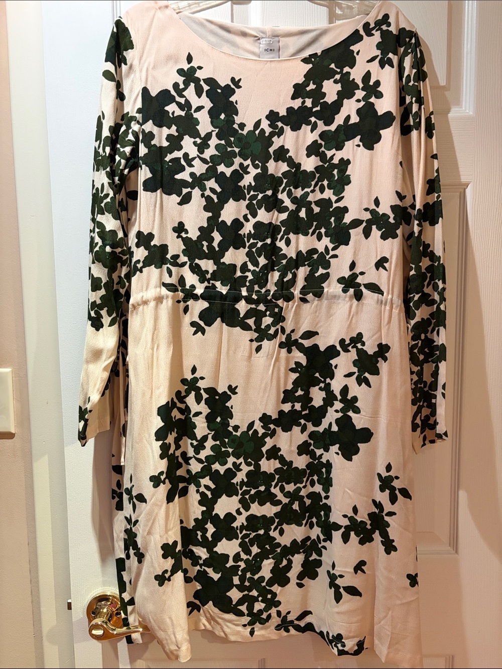 Women's Cream Dress with Green Floral Print